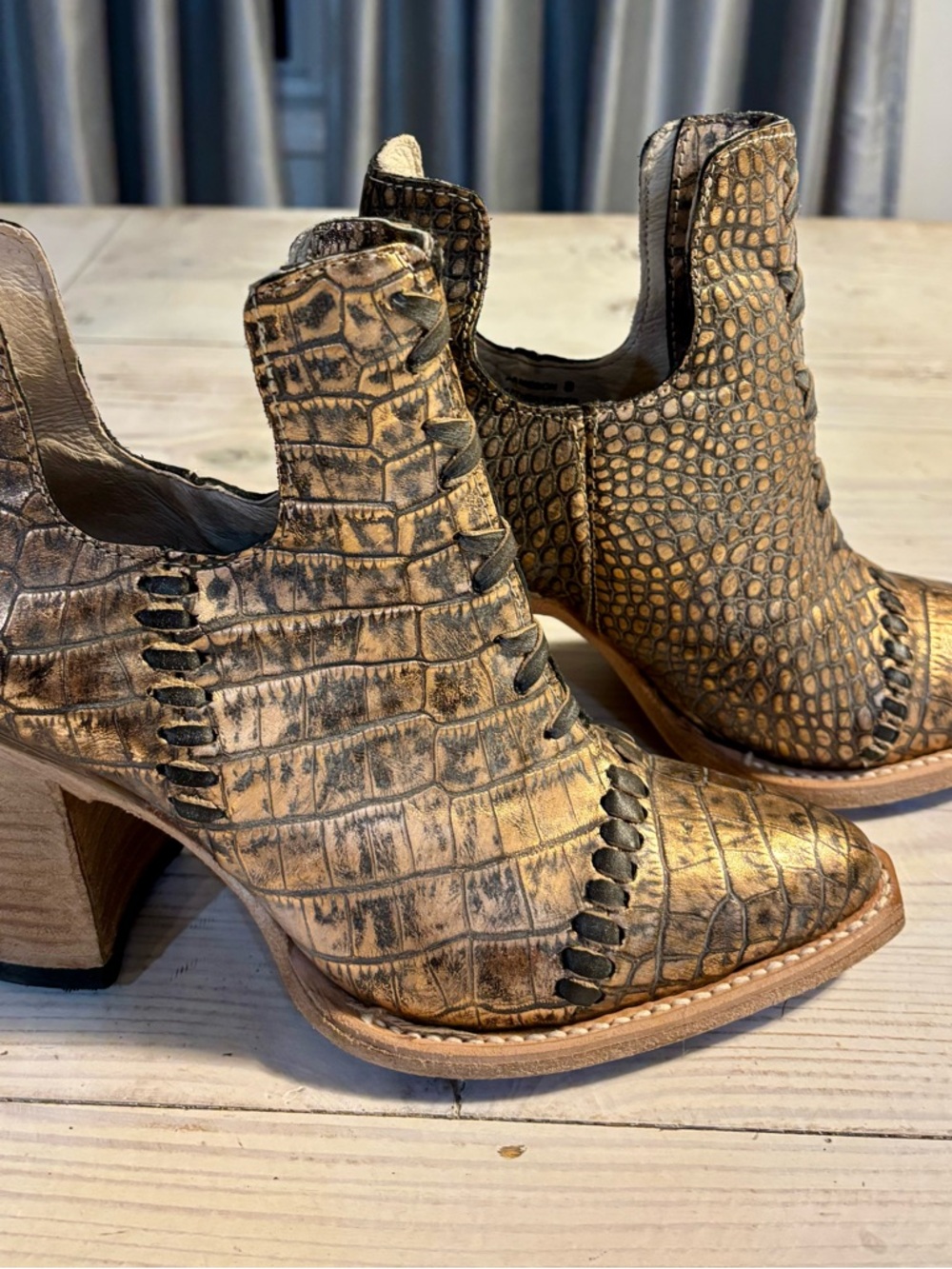 Freebird Croc-Embossed Ankle Booties - Picture 2 of 6